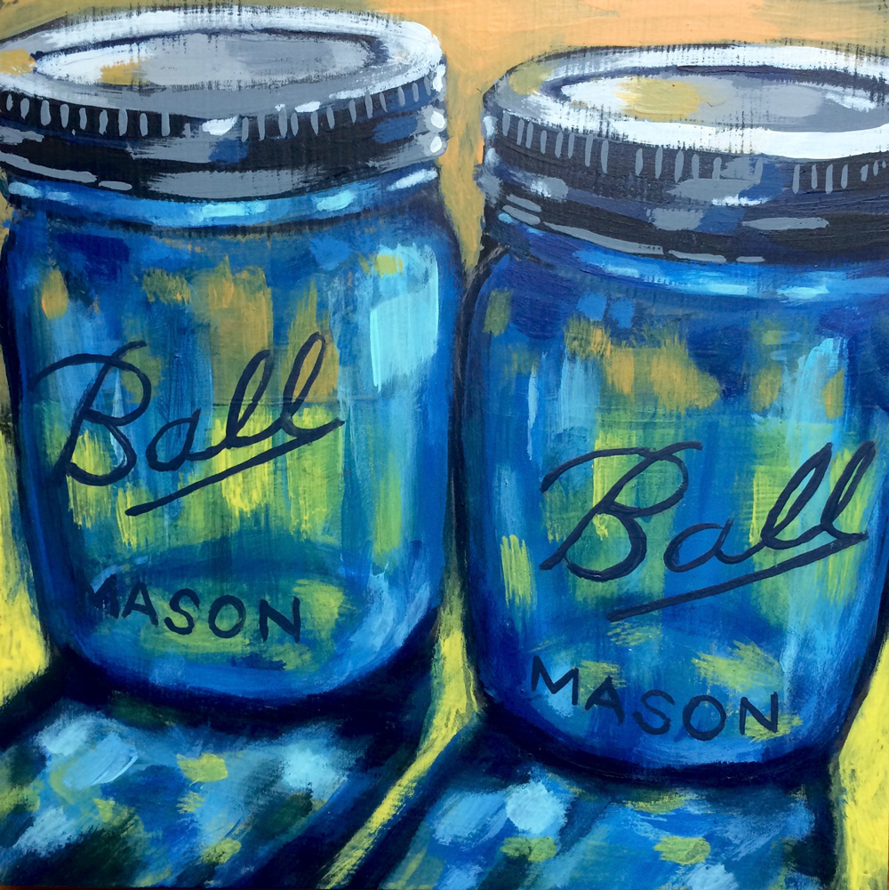 Mason Jars 2 - 8" x 8" - Acrylic on Birch Panel