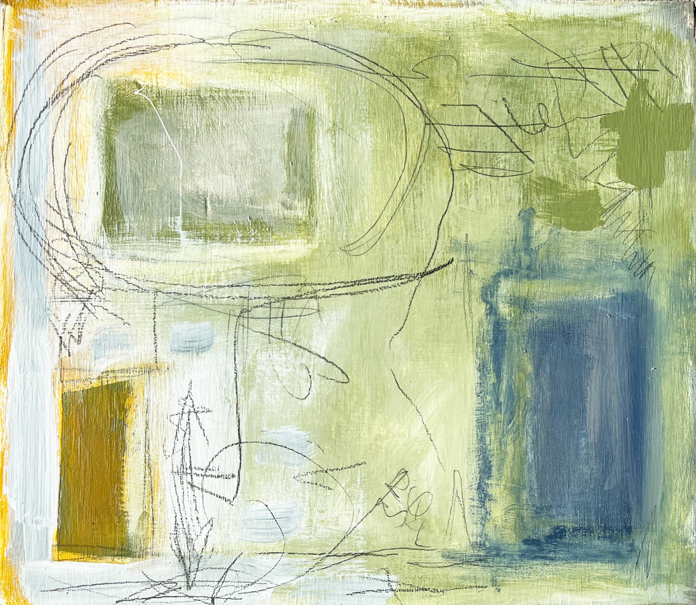 Green Blue Gold - 14” x 15.75” - Acrylic on Birch Panel