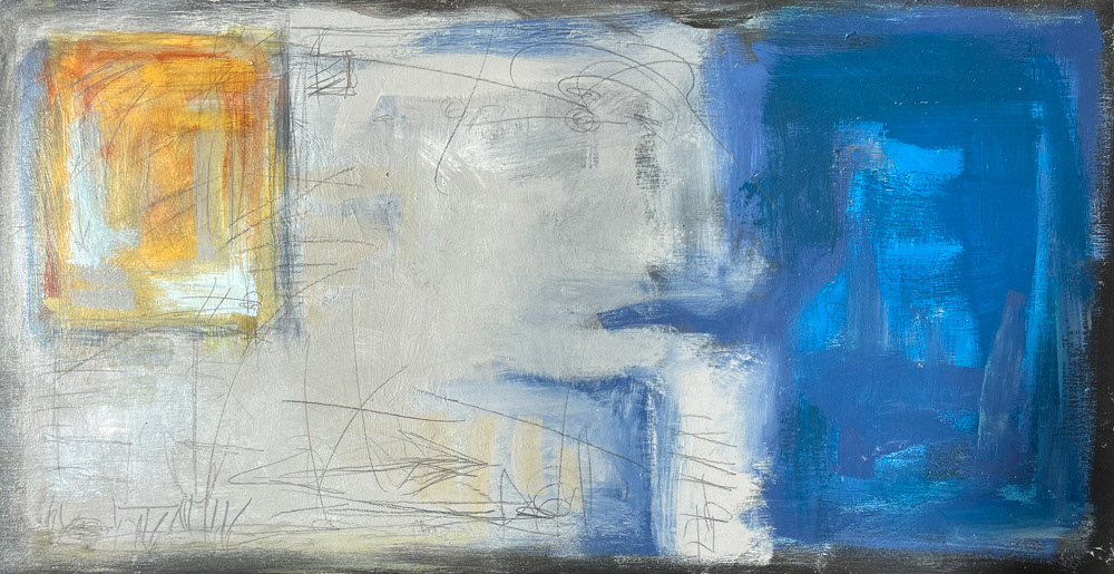 Gray Blue Gold - 30” x 15.75” Acrylic on Birch Panel