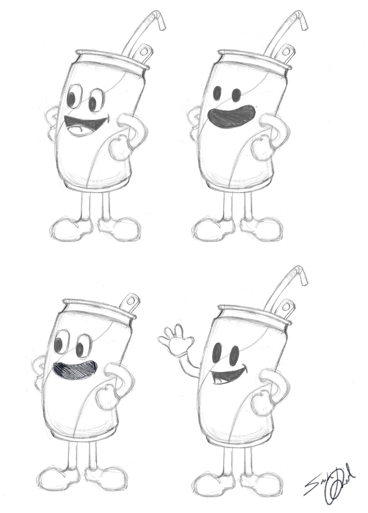Soda Pop Character Sketches- Pencil