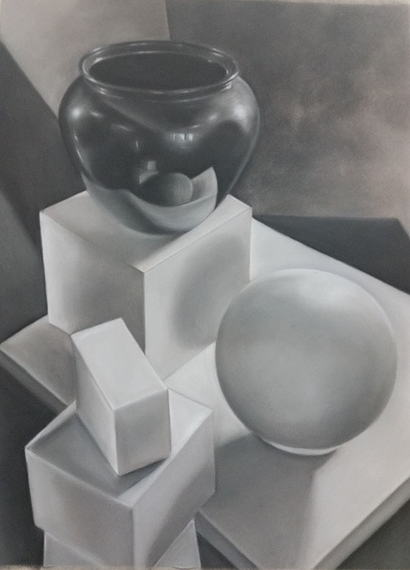Obsidian Vase- Charcoal and Pastel