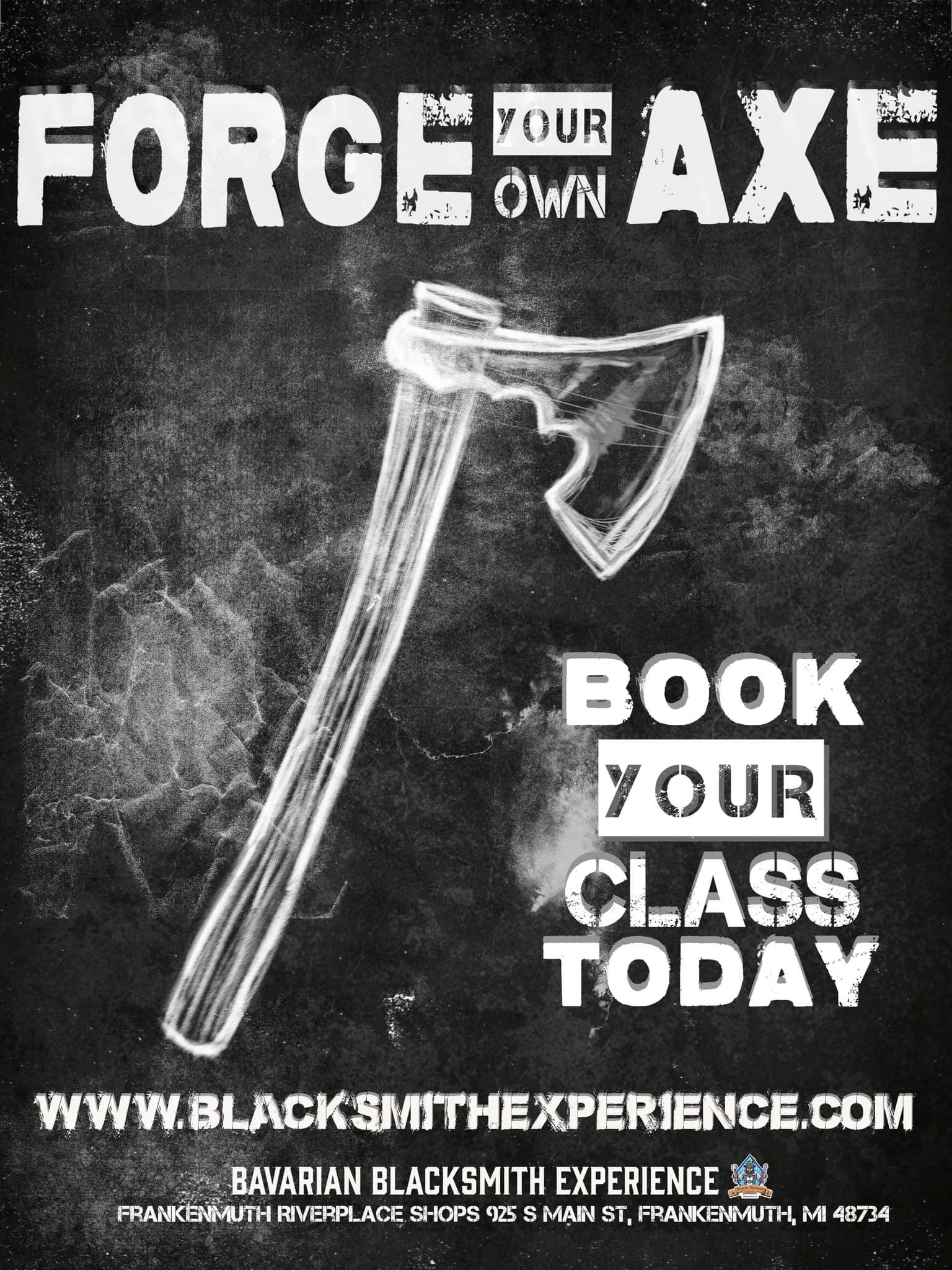 Axe Poster 3- designed with Adobe Photoshop for bavarian blacksmith experience