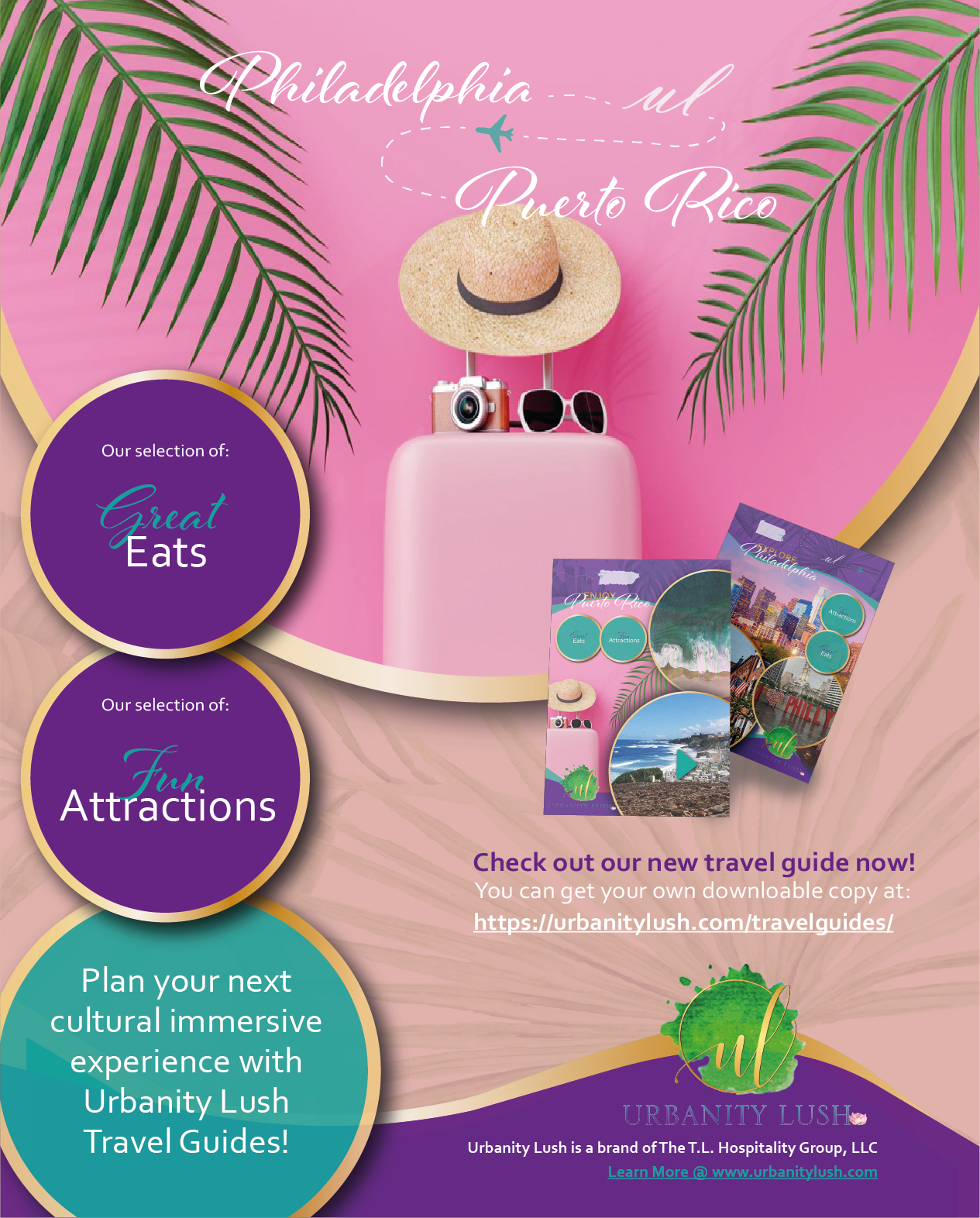 Marketing Flyer Designed for a virtual Travel Guide of my design for Urbanity Lush, more info here: https://urbanitylush.com/travelguides/