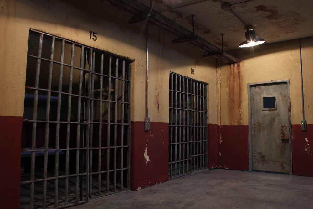 "Orangeman" music video miniature jail hallway filming model.