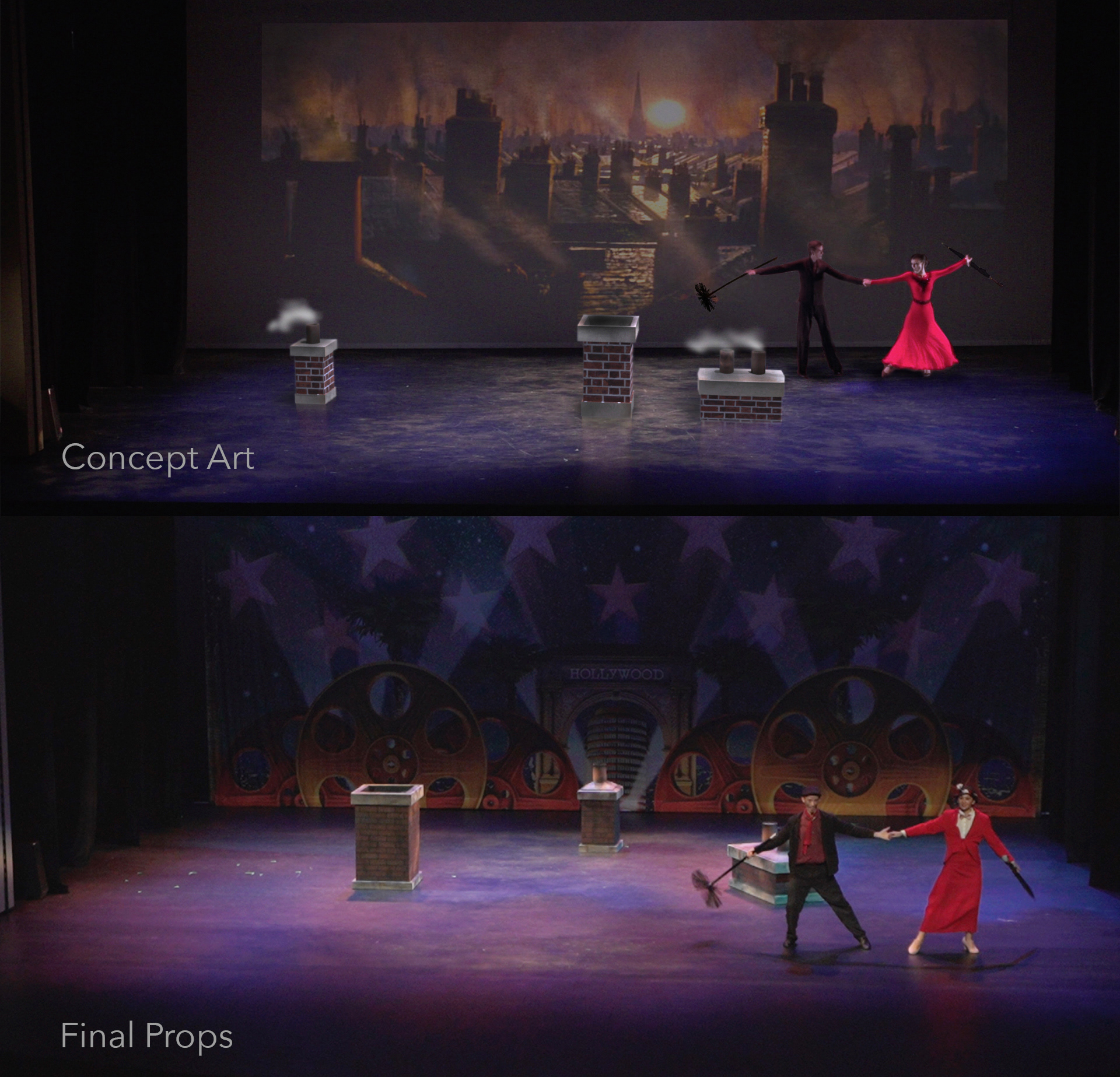 "Step In Time" stage performance chimney props