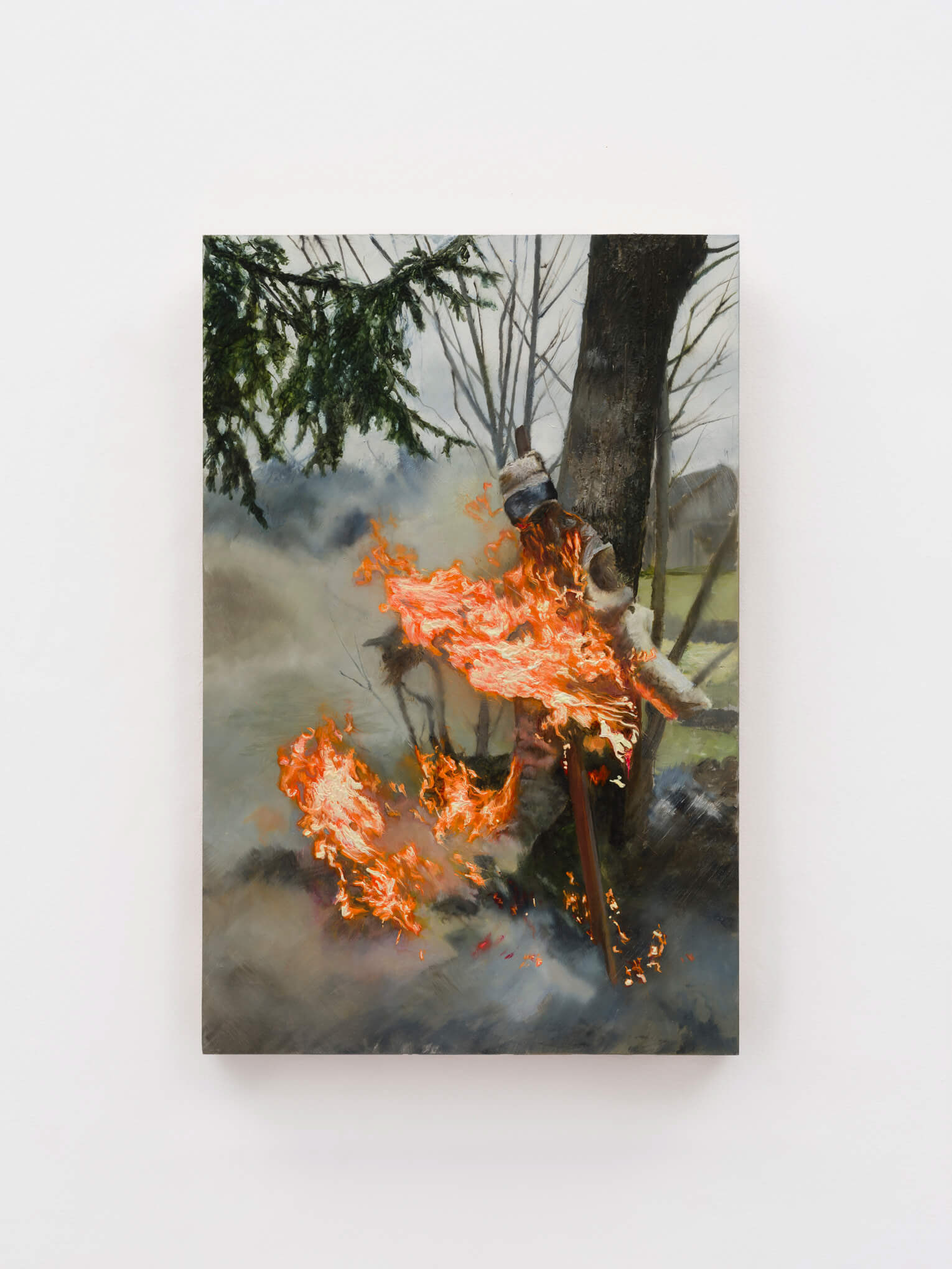 Karol Palczak "Płonąca kukła. Autoportret" / 2023, 30,5 x 20 cm, olej na płycie aluminiowej