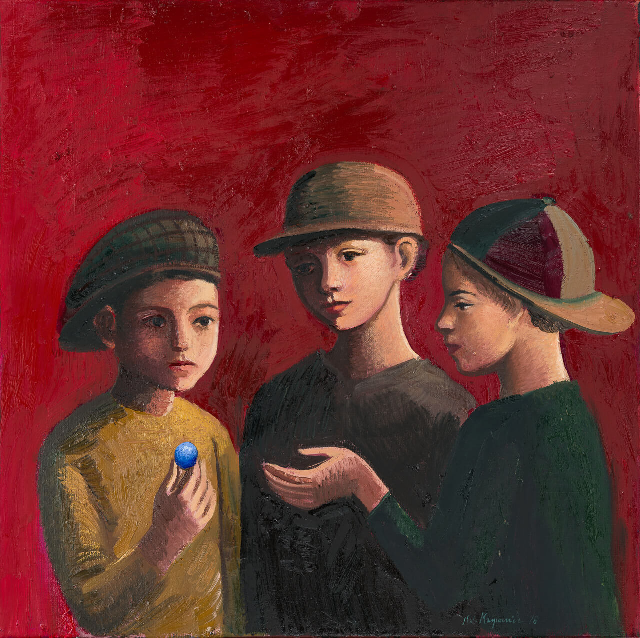 Katarzyna Karpowicz "Niebieska Kulka", 60x60 cm, olej na płótnie, 2018