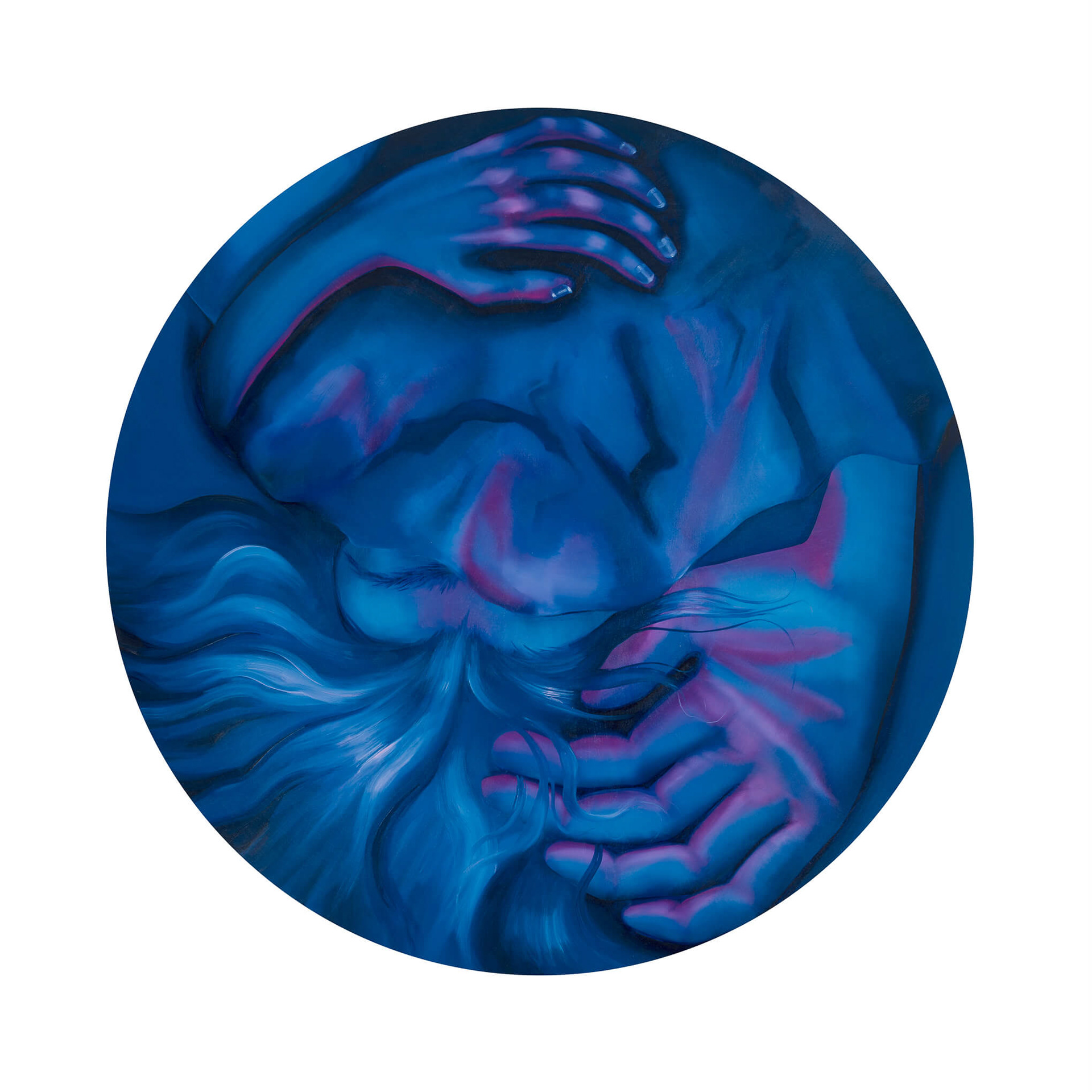 Karolina Jabłońska "Tondo spanie" / 2020, średnica 120 cm, olej na płótnie
