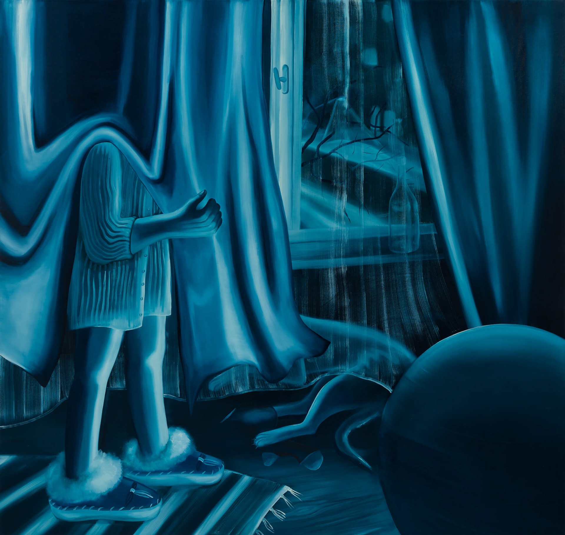 Karolina Jabłońska "Patrzenie przez okno" / 2020, 180 x 190 cm, olej na płótnie