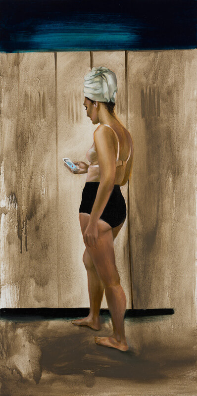 Paulina Karpowicz “Dziewczyna z siłowni” / 2020, 80 x 40 cm, olej na płótnie