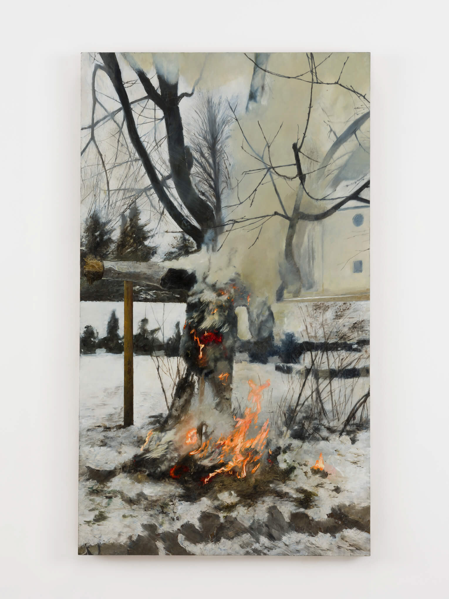Karol Palczak "Płonąca Kukła. Autoportret" / 2023, 52 x 90 cm, olej na sklejce