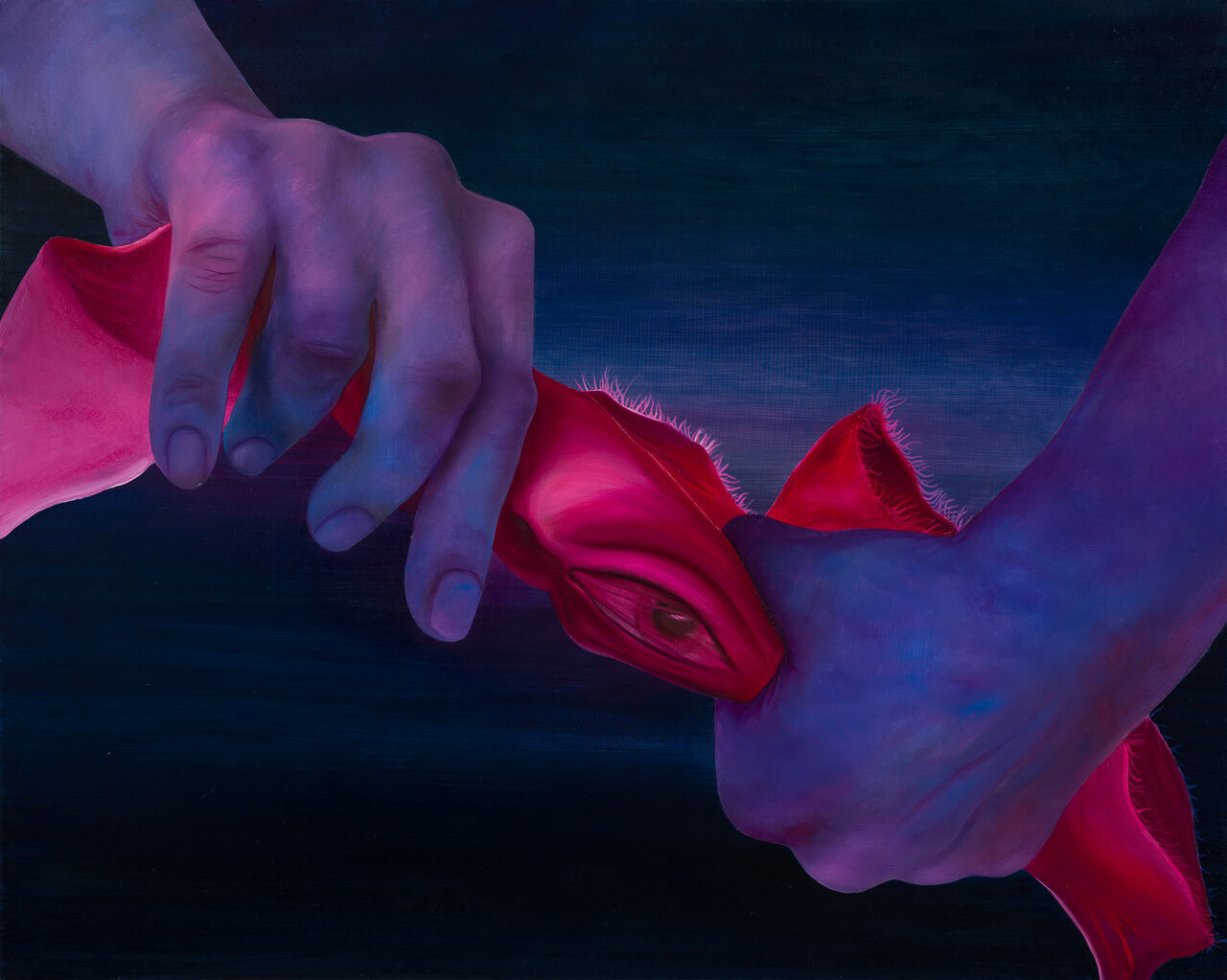 Paulina Stasik "Uścisk"/ 2021, 80 x 100 cm, olej i akryl na płótnie