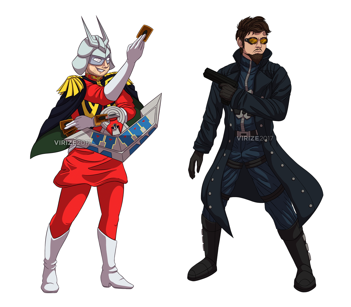 The hosts of The Gaming Pilgrimage Podcast in RPG combat poses