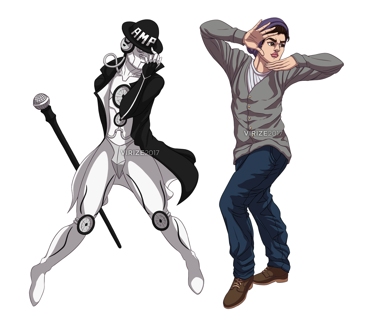 The hosts of The Gaming Pilgrimage Podcast in RPG combat poses