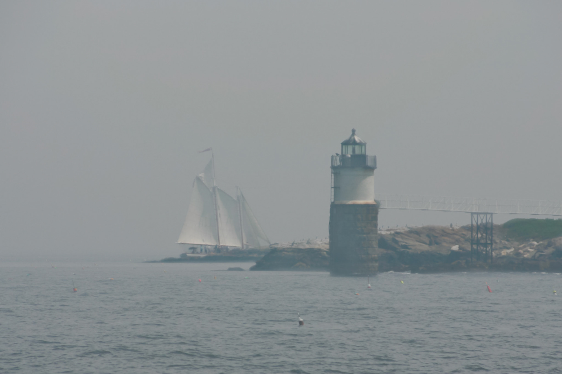 Foggy morning, off to a lobster bake on Cabbage Island. Isle au Haut Lighthouse, Isle au Haut ME