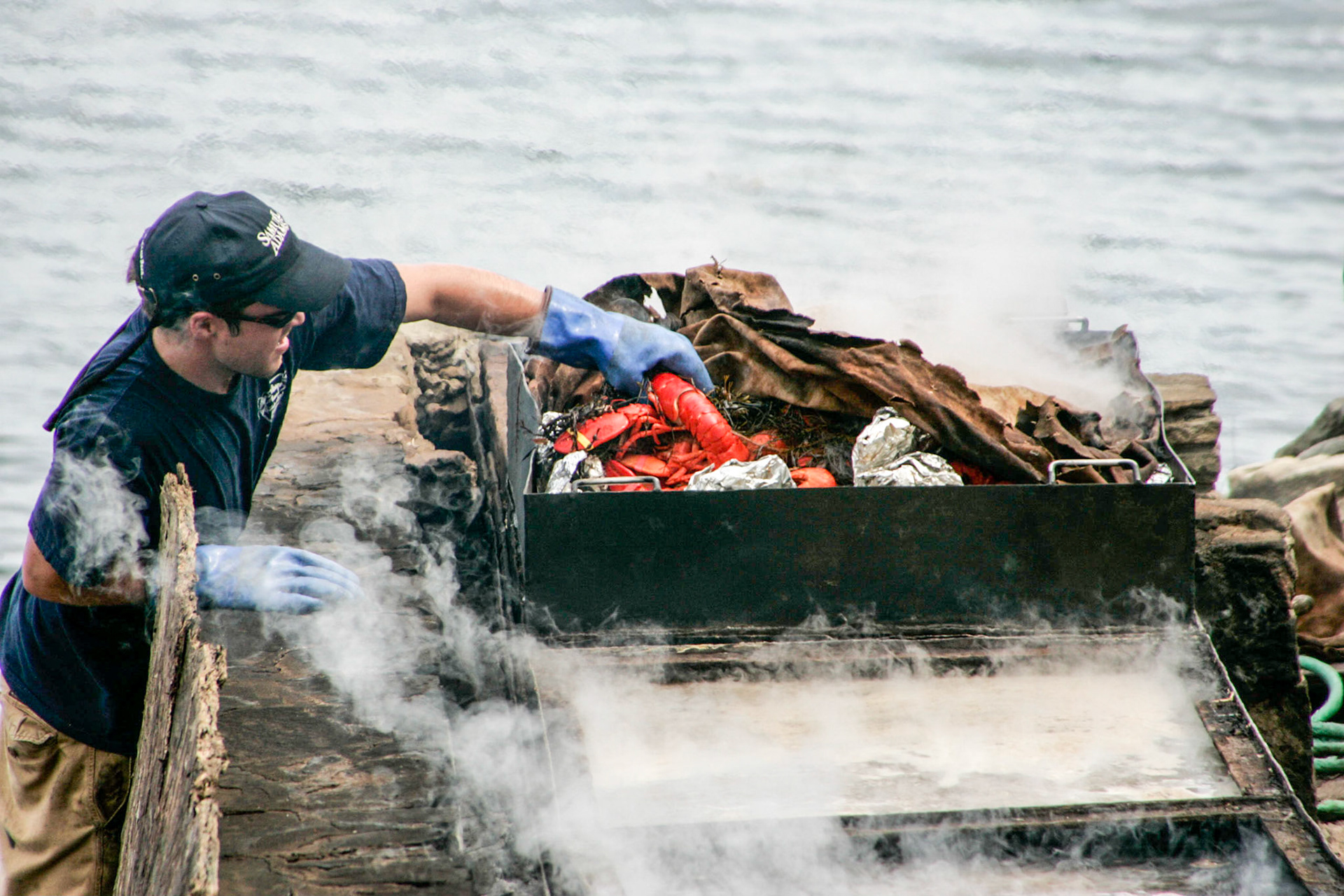 Lunch is about ready - lobster bake, Cabbage Island, ME