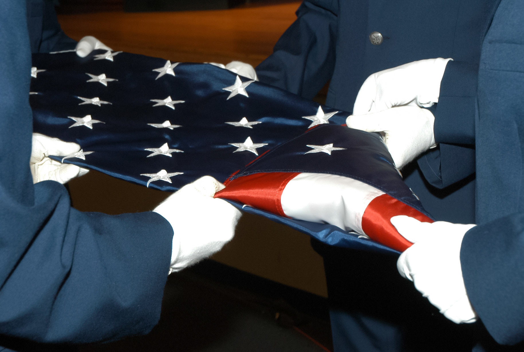 Folding and presentation of retirement flag - UF ROTC Det 150 cadets from Billy Mitchell Drill Team, Pentogon, Washington, DC
