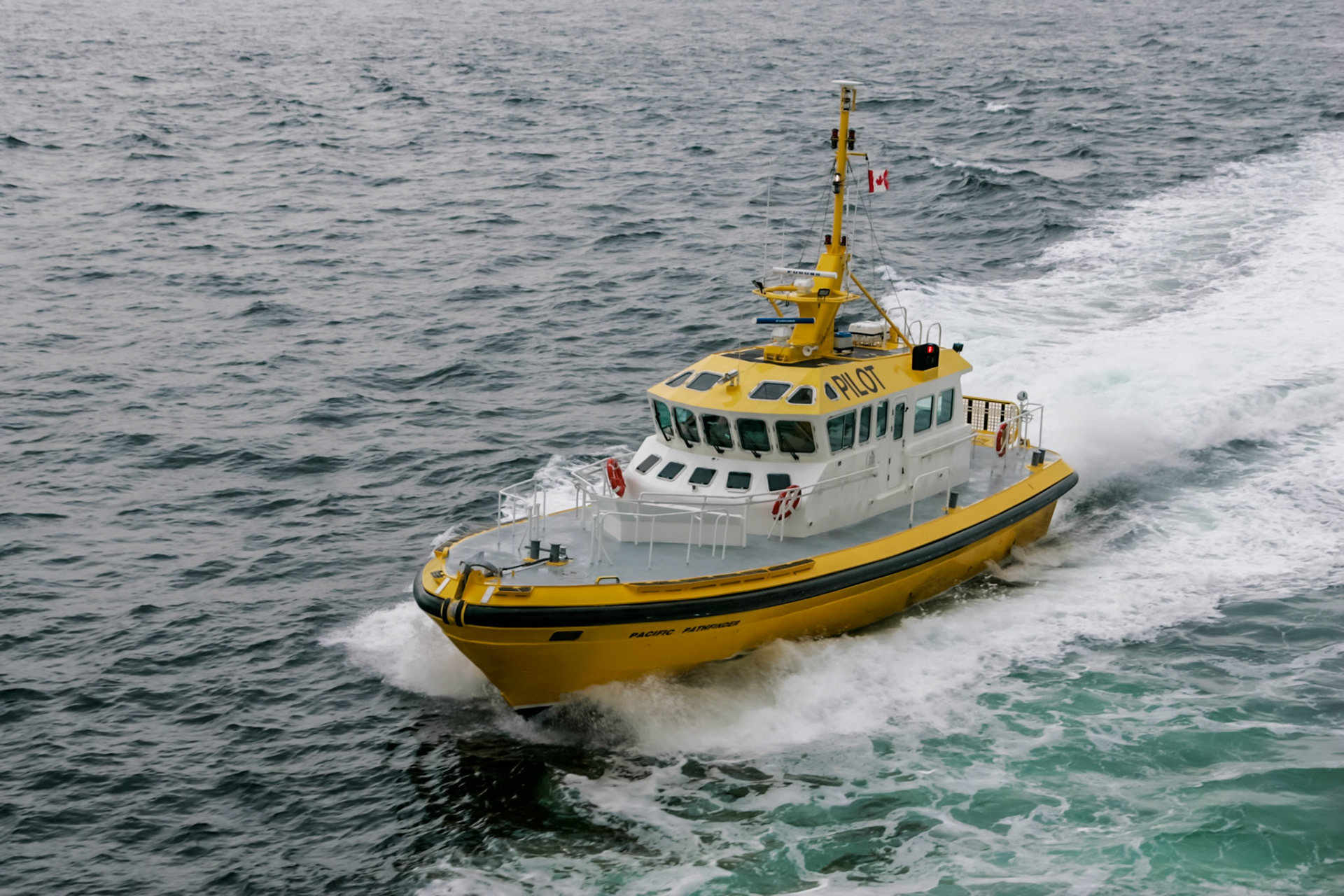 Pilot boat coming along side to transfer pilot to cruise ship