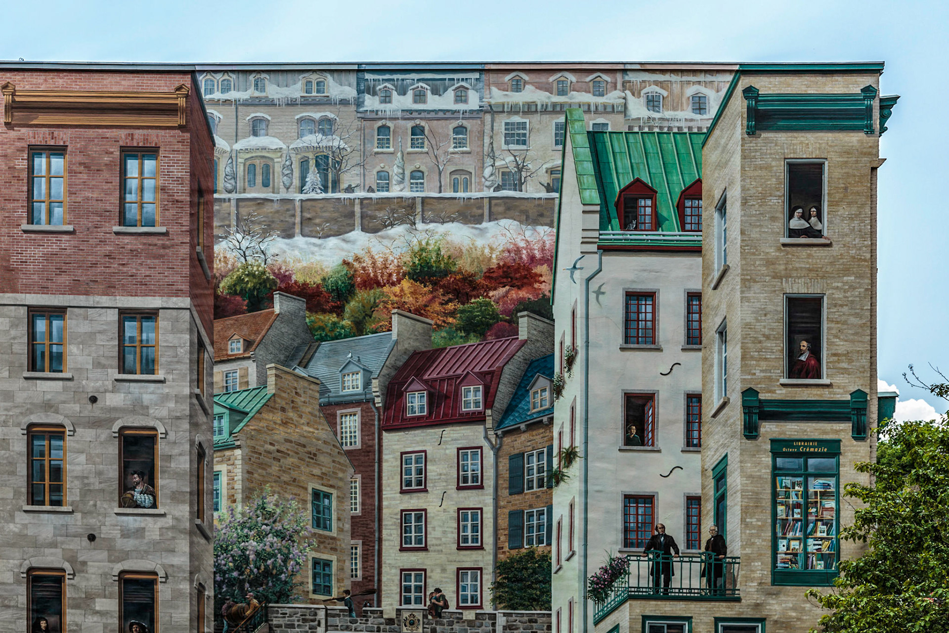 3D Mural painting depicting famous Canadians - Quebec City, Canada