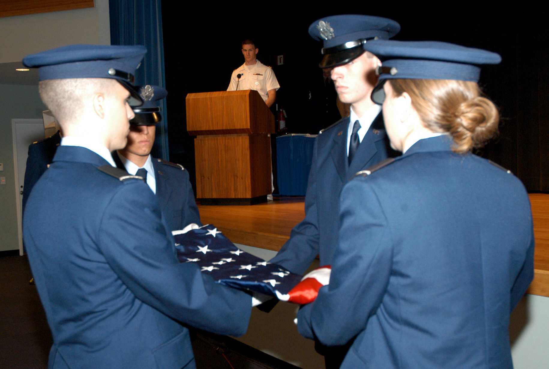 Folding and presentation of retirement flag - UF ROTC Det 150 cadets from Billy Mitchell Drill Team, Pentogon, Washington, DC