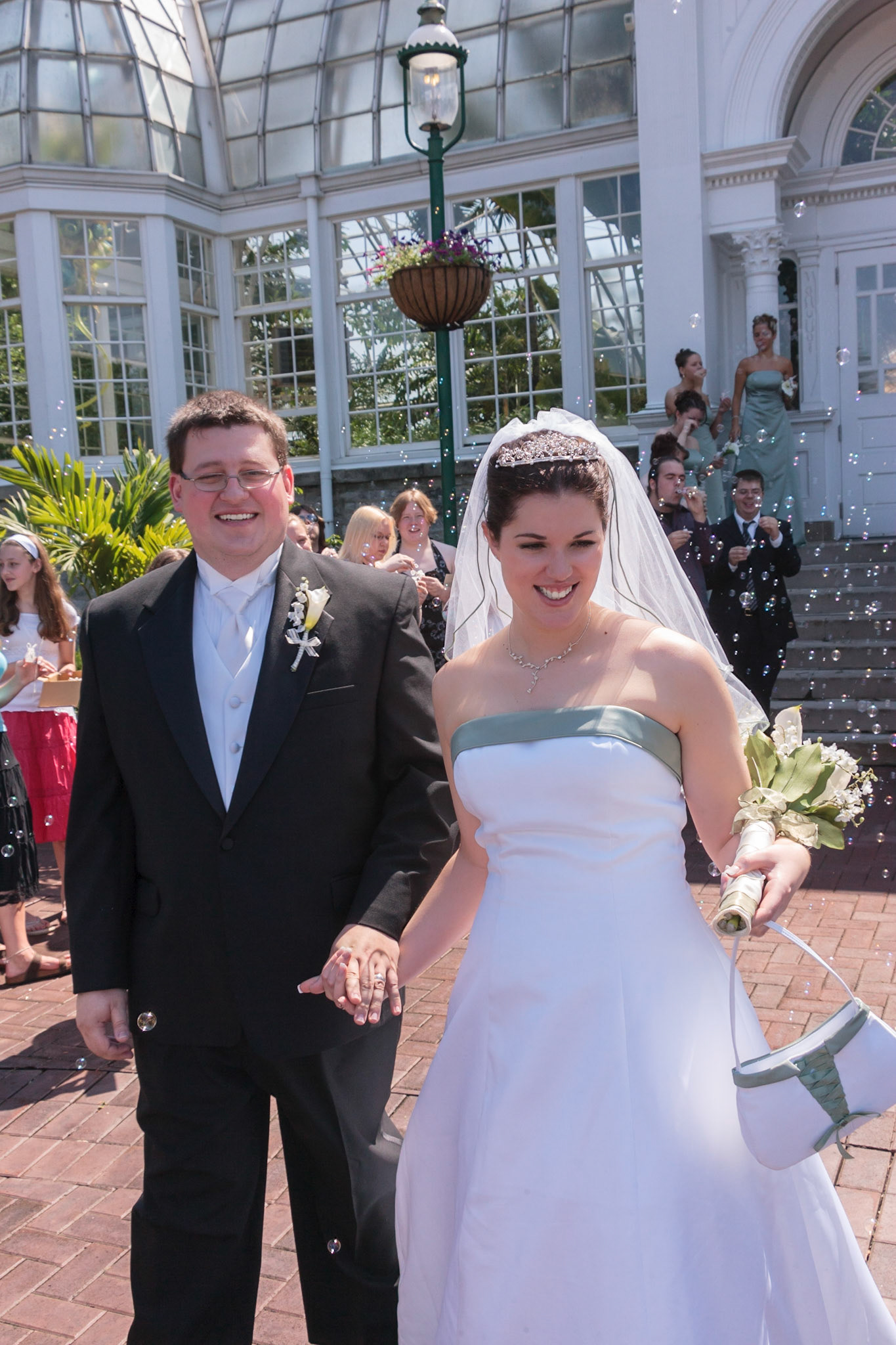 Christina and Mike leaving on wedding day - Franklin Park Conservatory, Columbus, OH