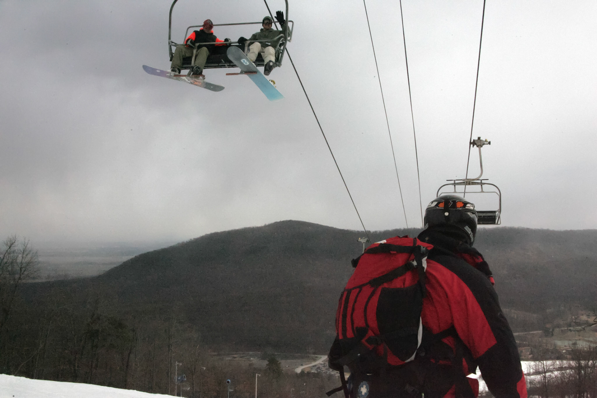 Photographer escorted down the ski slope - Whitetail ski resort, Mercersburg, PA