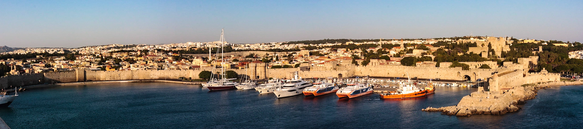 Panorama of port of Rhodes, Greece