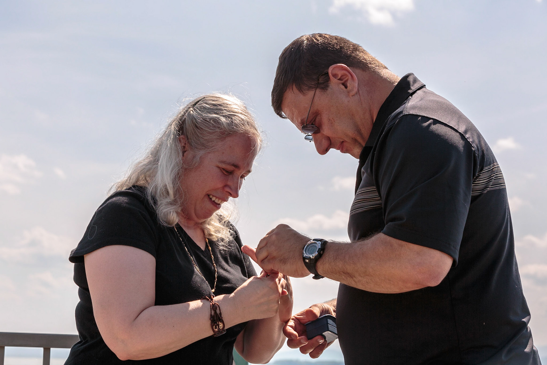 Putting on the engagement ring