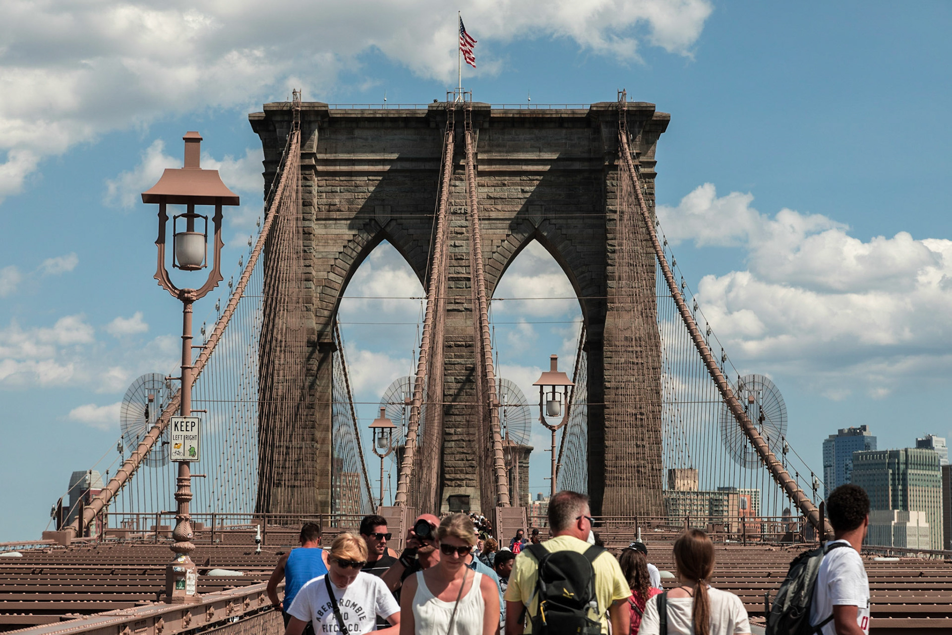 Pedestrian walkway on Brooklyn Bridge - New York, New York City