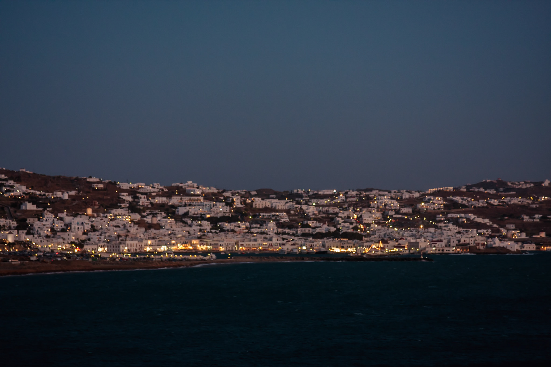 Departing Mykonos at night - Mykonos, Greece