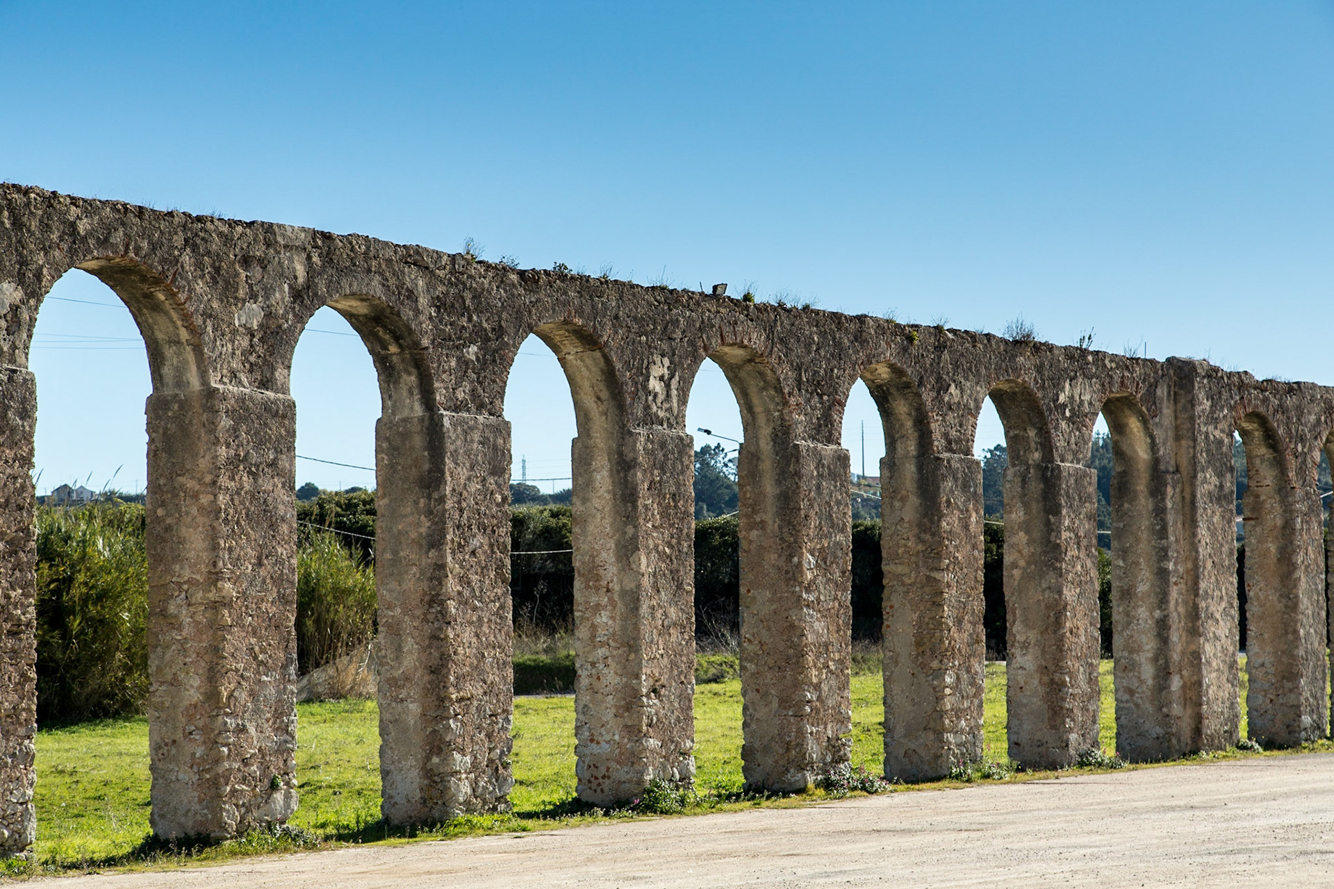 Aquaduct leading to walled city of Obidos - Lisbon, Portugal