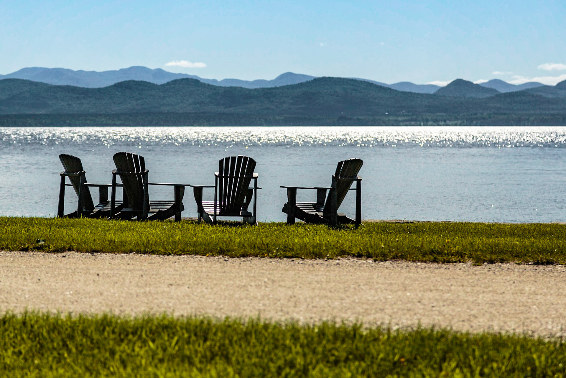 Deck chairs by Champlain Lake - Shelburne Farms, Shelburne, VT