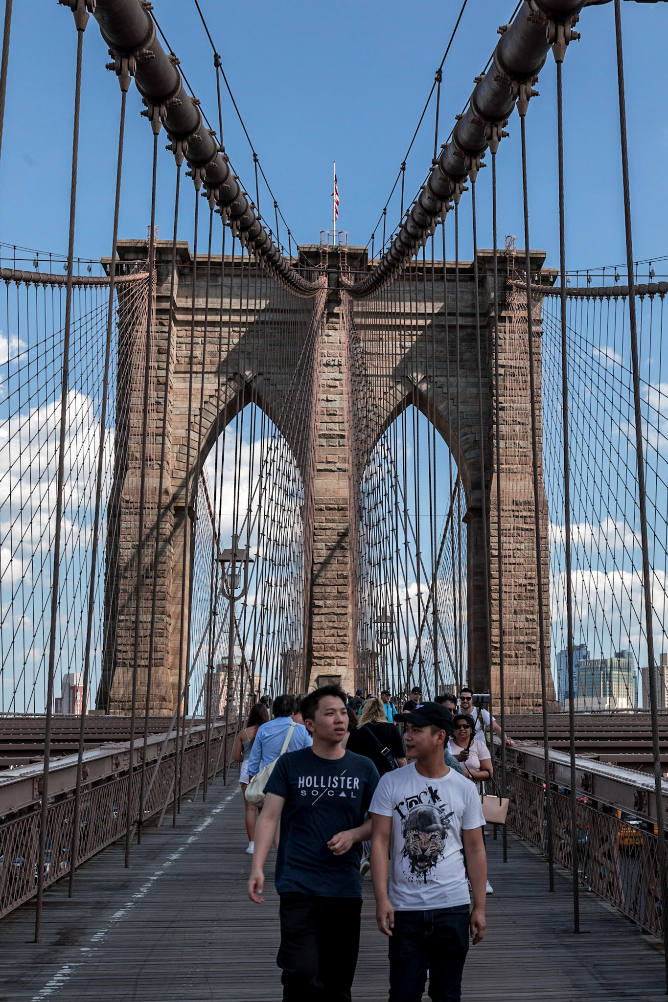 Pedestrian walkway on Brooklyn Bridge - New York, New York City