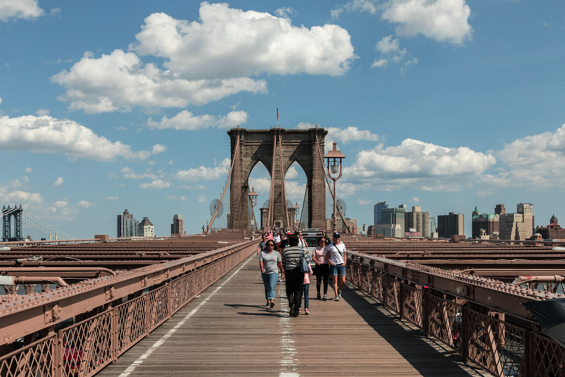 Pedestrian walkway on Brooklyn Bridge - New York, New York City