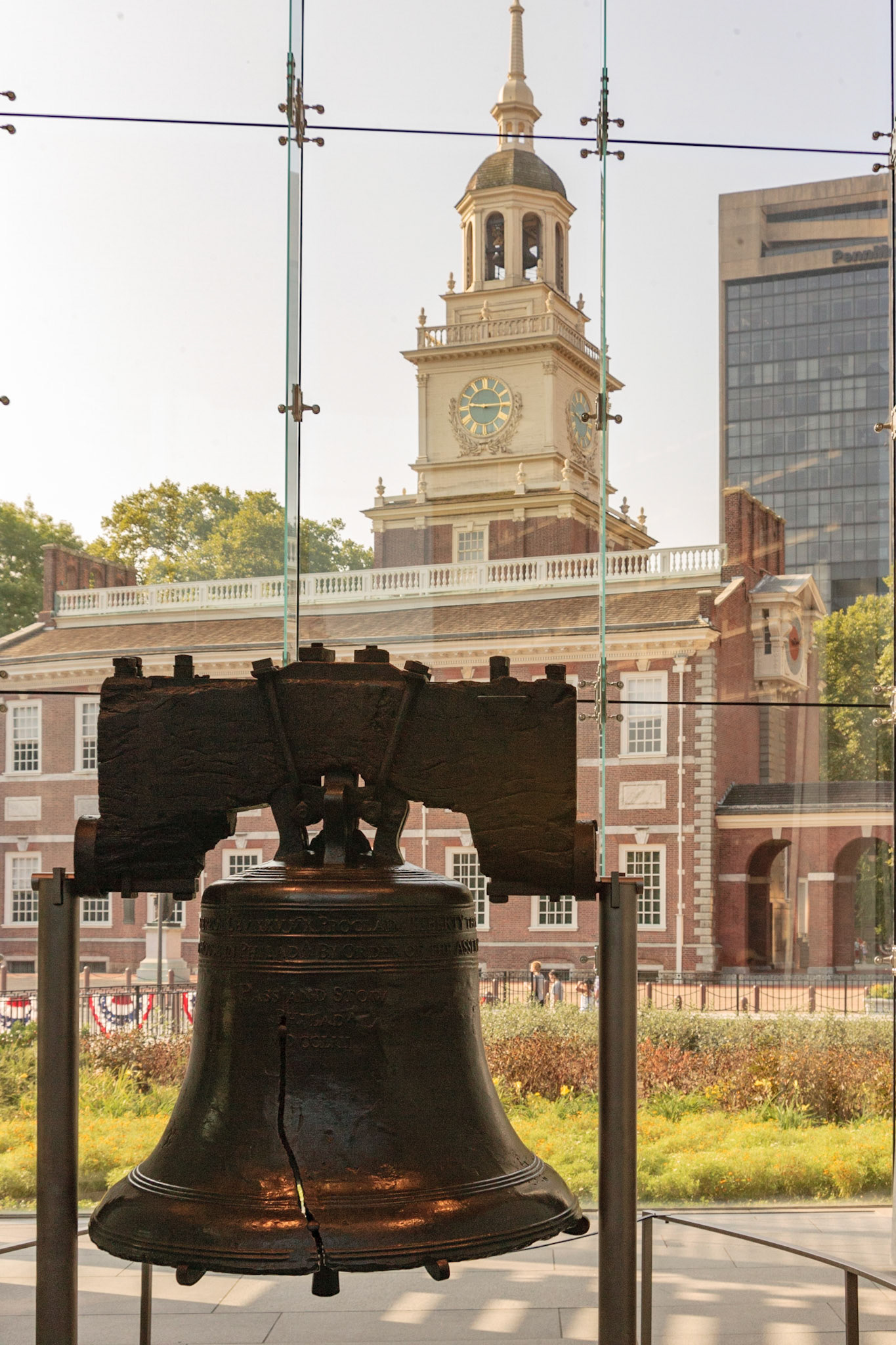Liberty Bell with Independence Hall in background - Philadelphia, PA