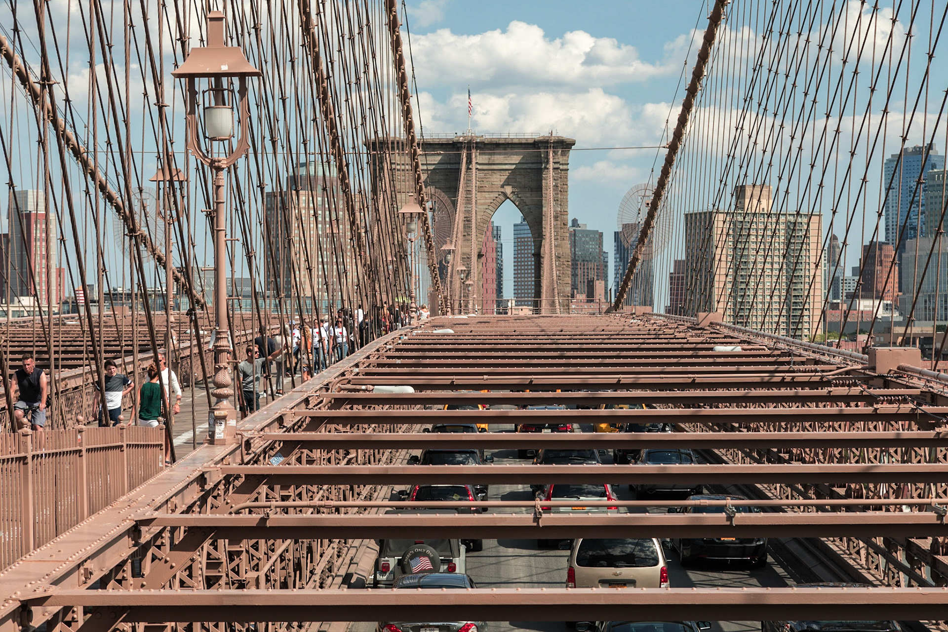 Pedestrian walkway on Brooklyn Bridge - New York, New York City