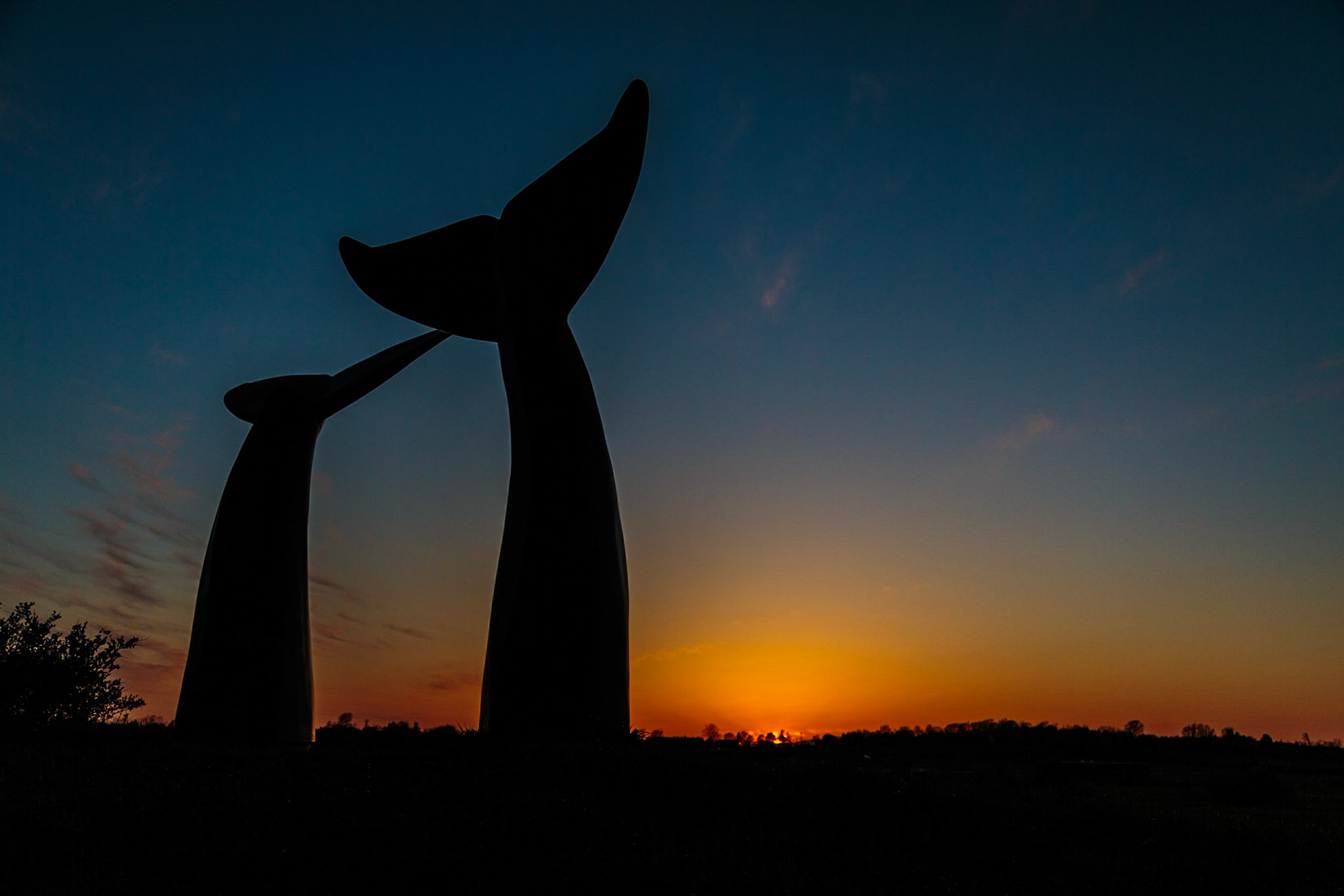 Whales Tails (Reverence) monument at sunset - Burlington, VT