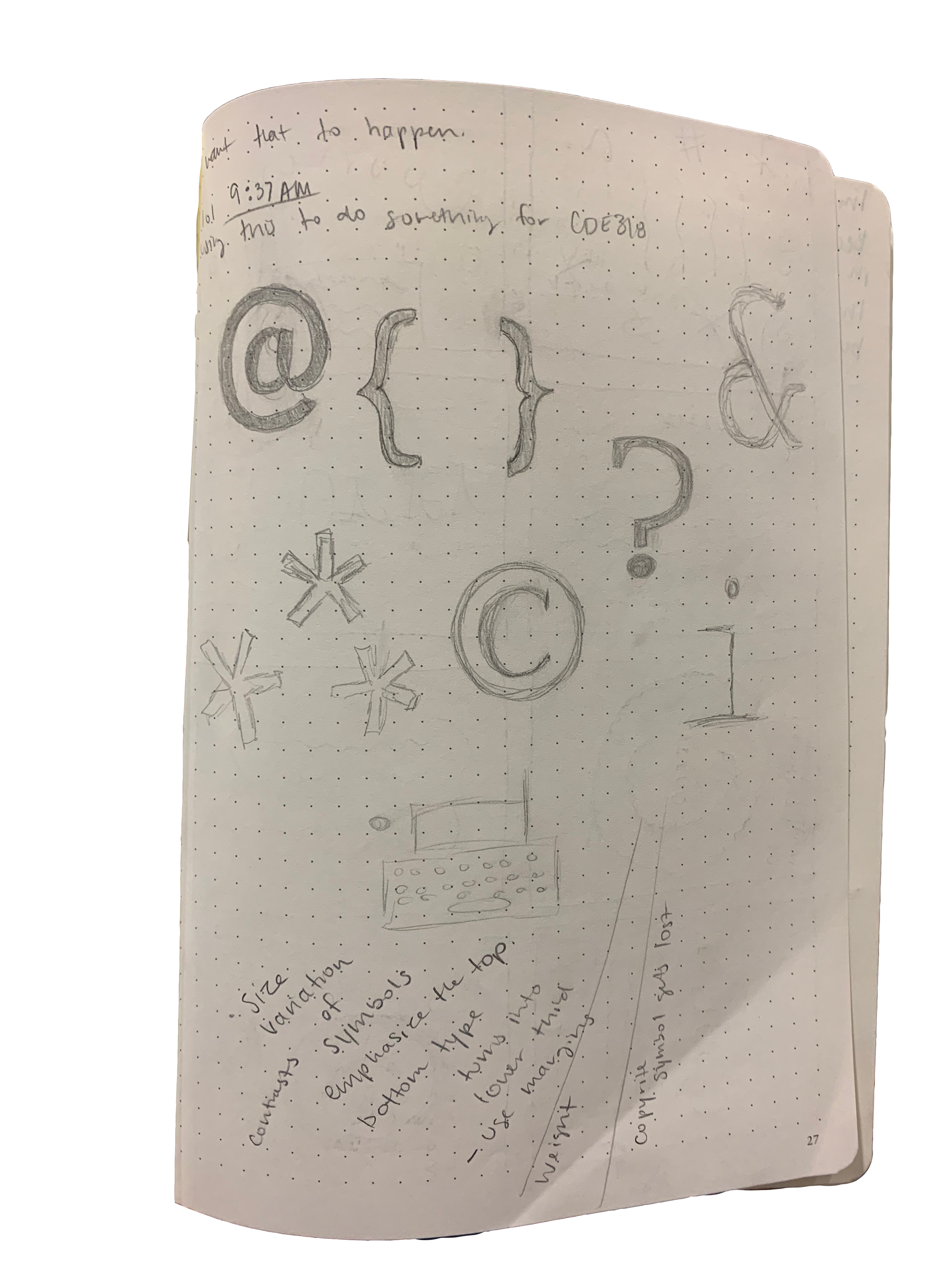 Primary sketches of glyphs