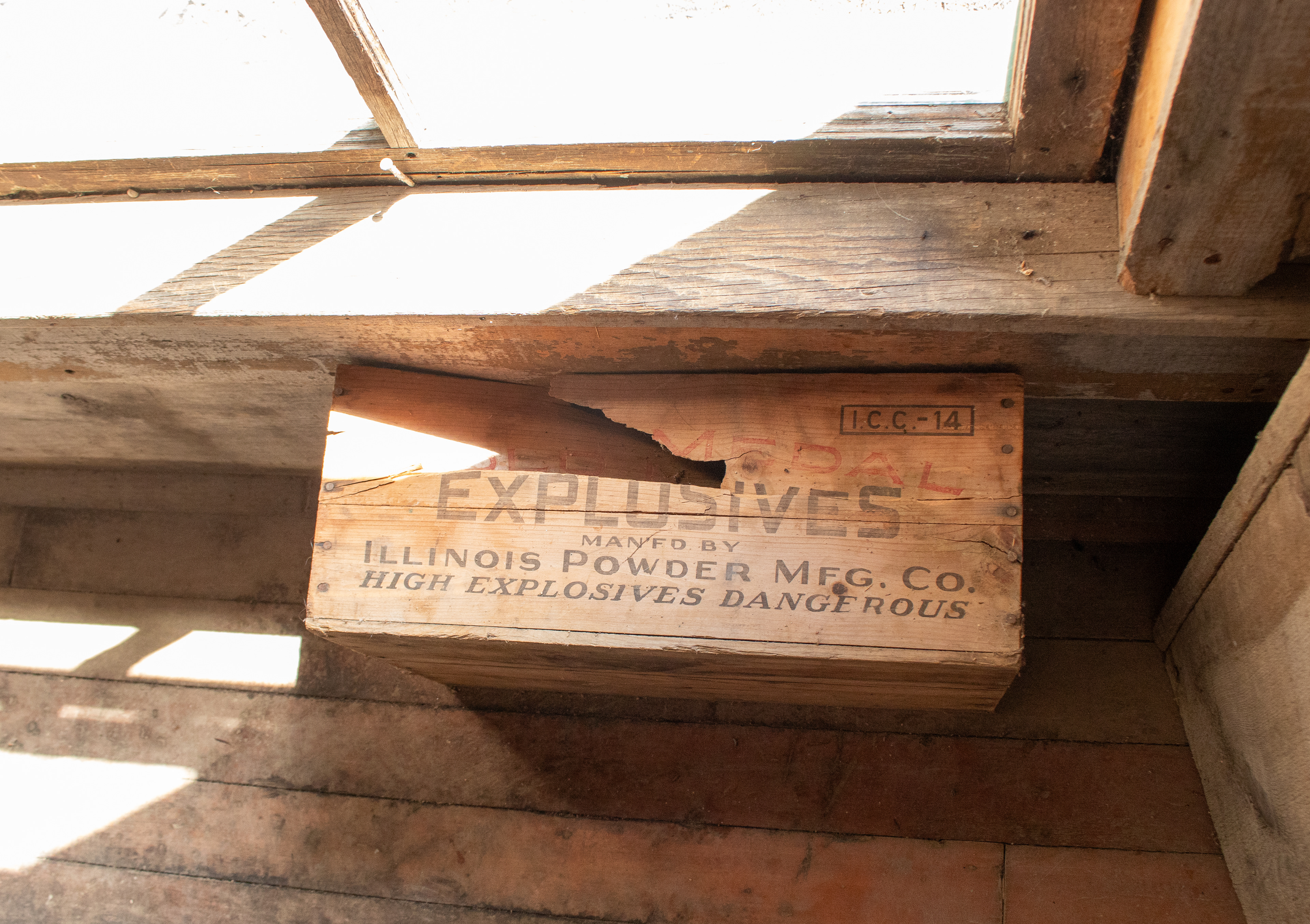 An old, empty explosives box in a Ghost Town in MT
