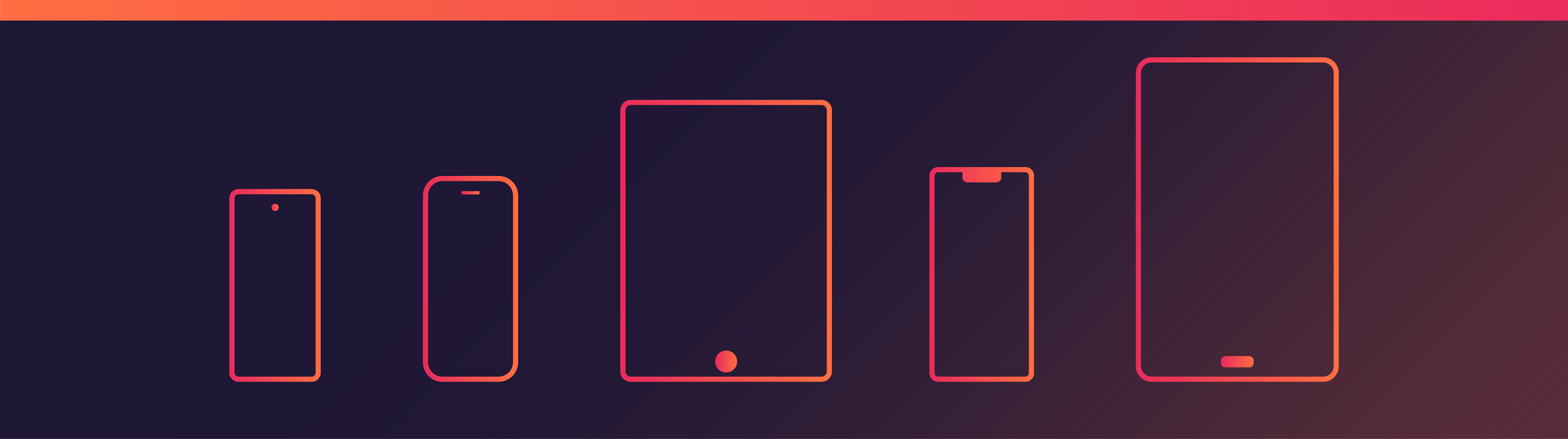 An image of multiple outlined devices on dark background