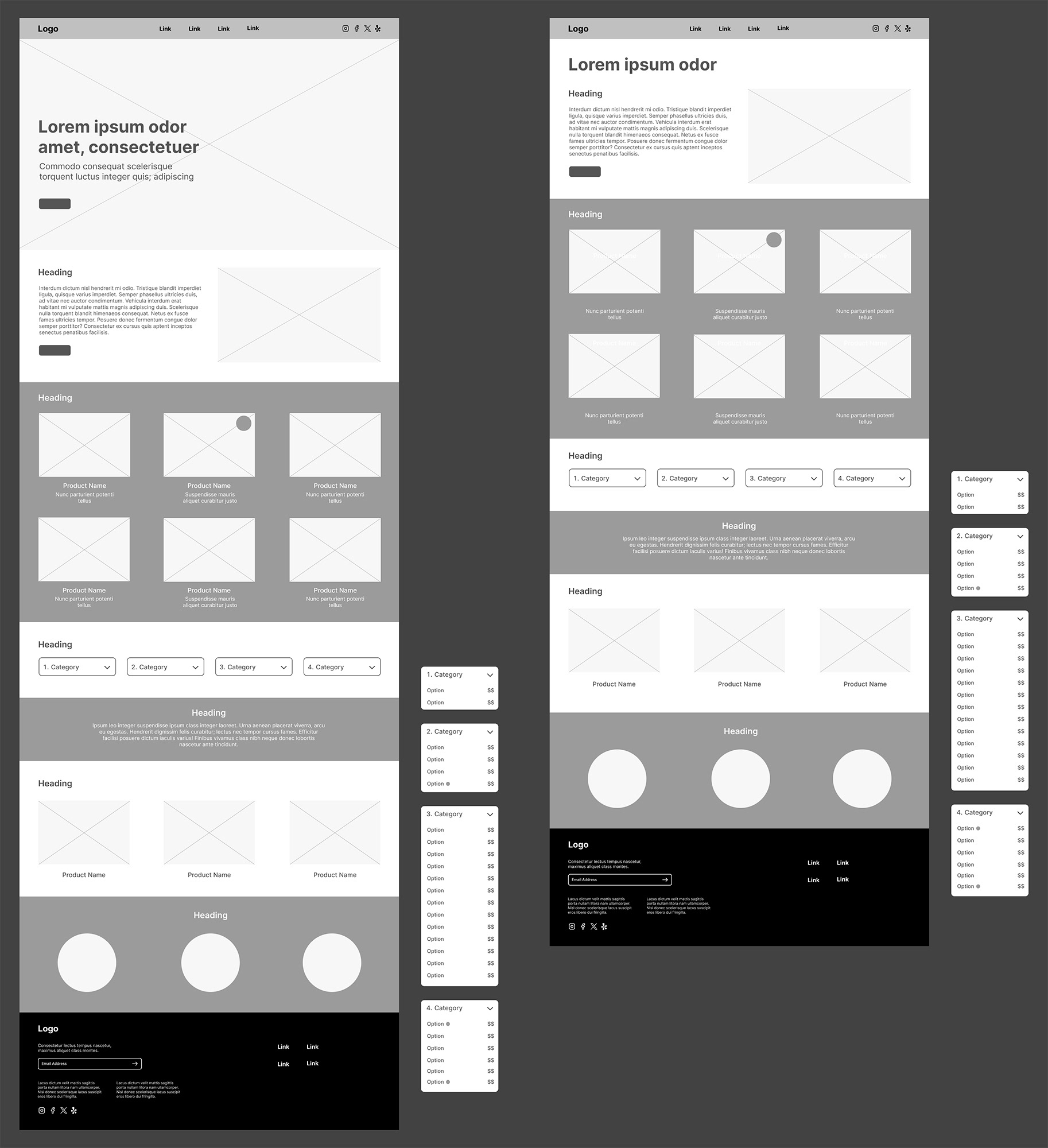 Menu & Delivery Page Wireframe - Desktop