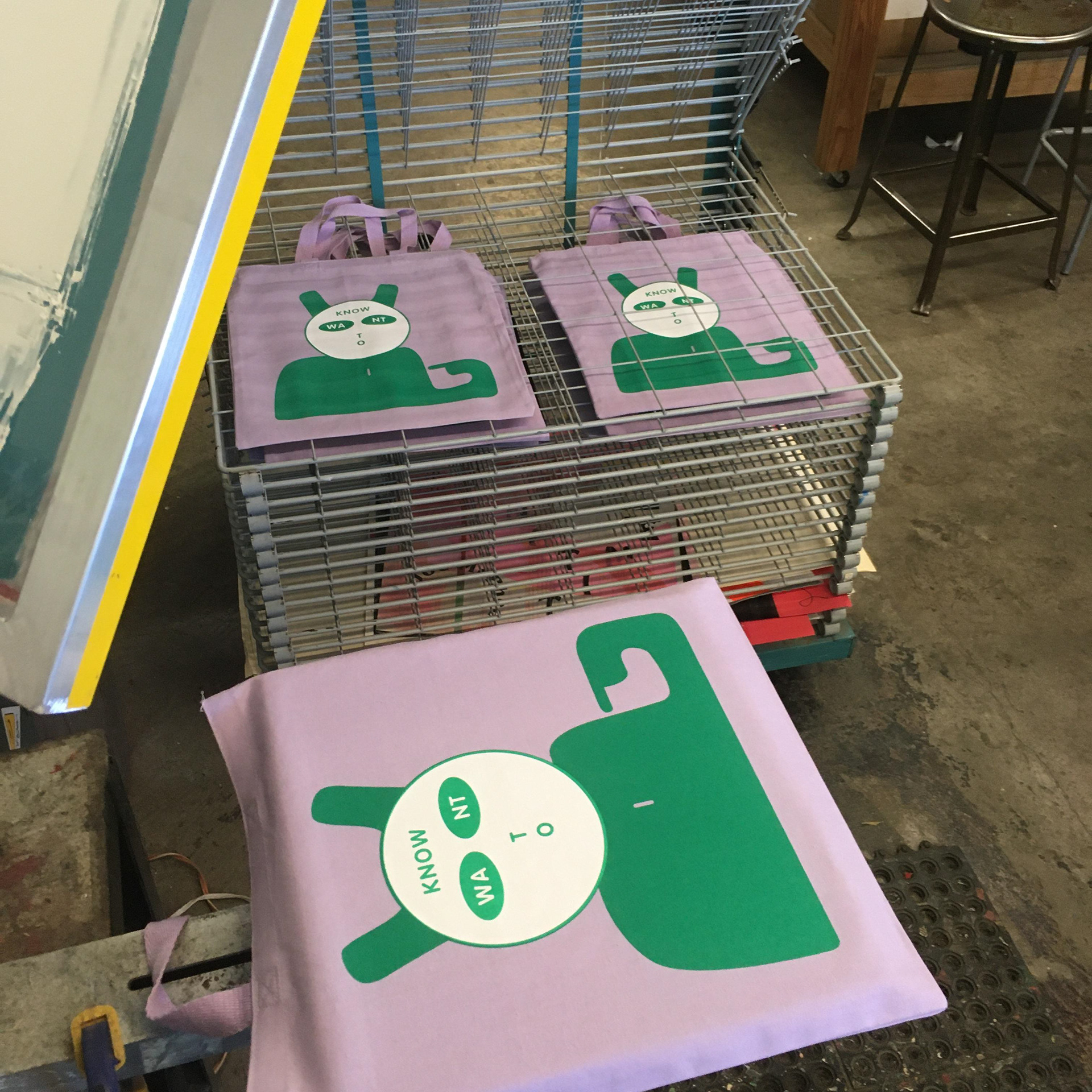 Screen printed tote bags