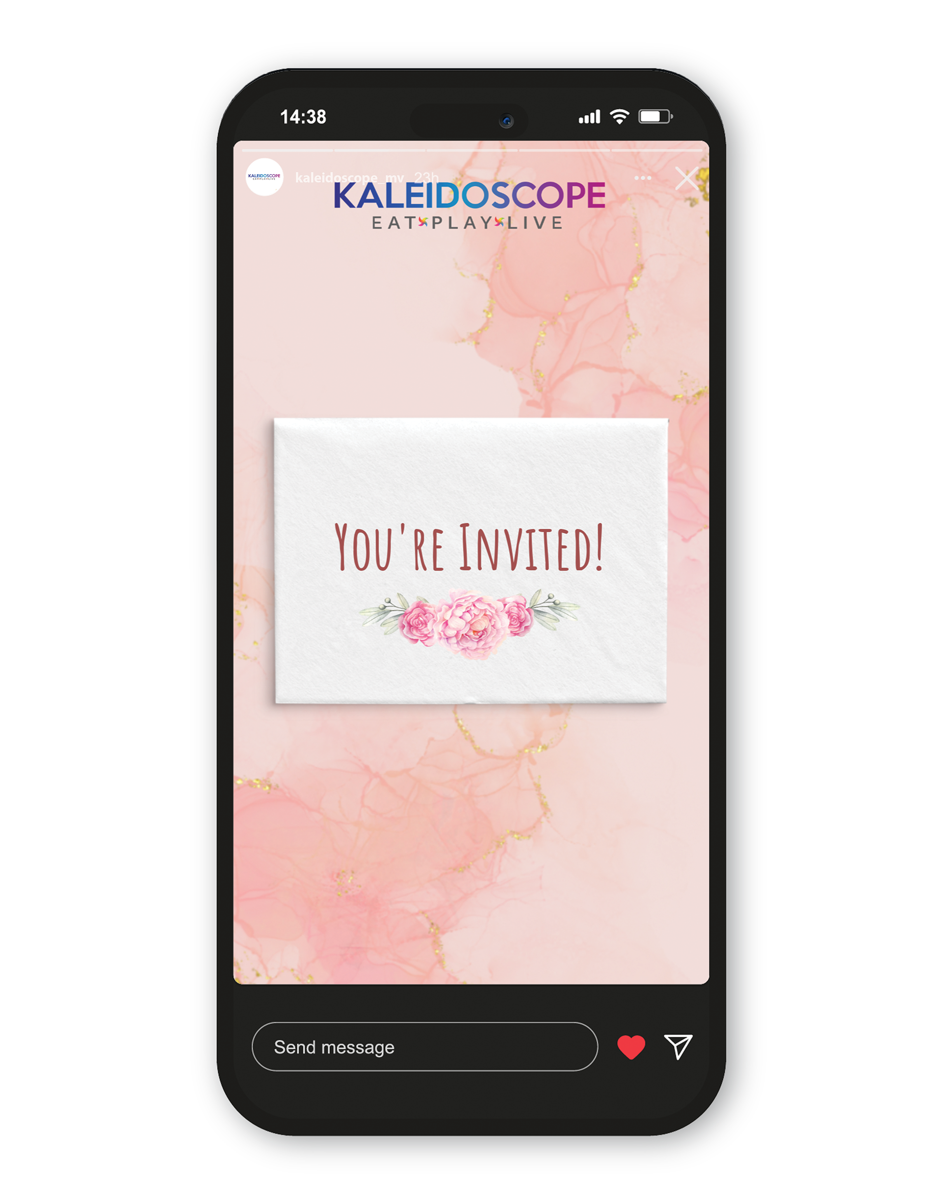 Kaleidoscope Mall Instagram Social Media Page, story invite, 2023.