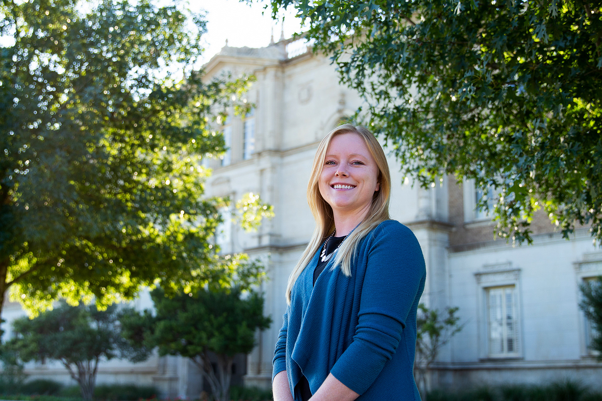 Texas Tech University Employee showcase photo in front of Administration building.
