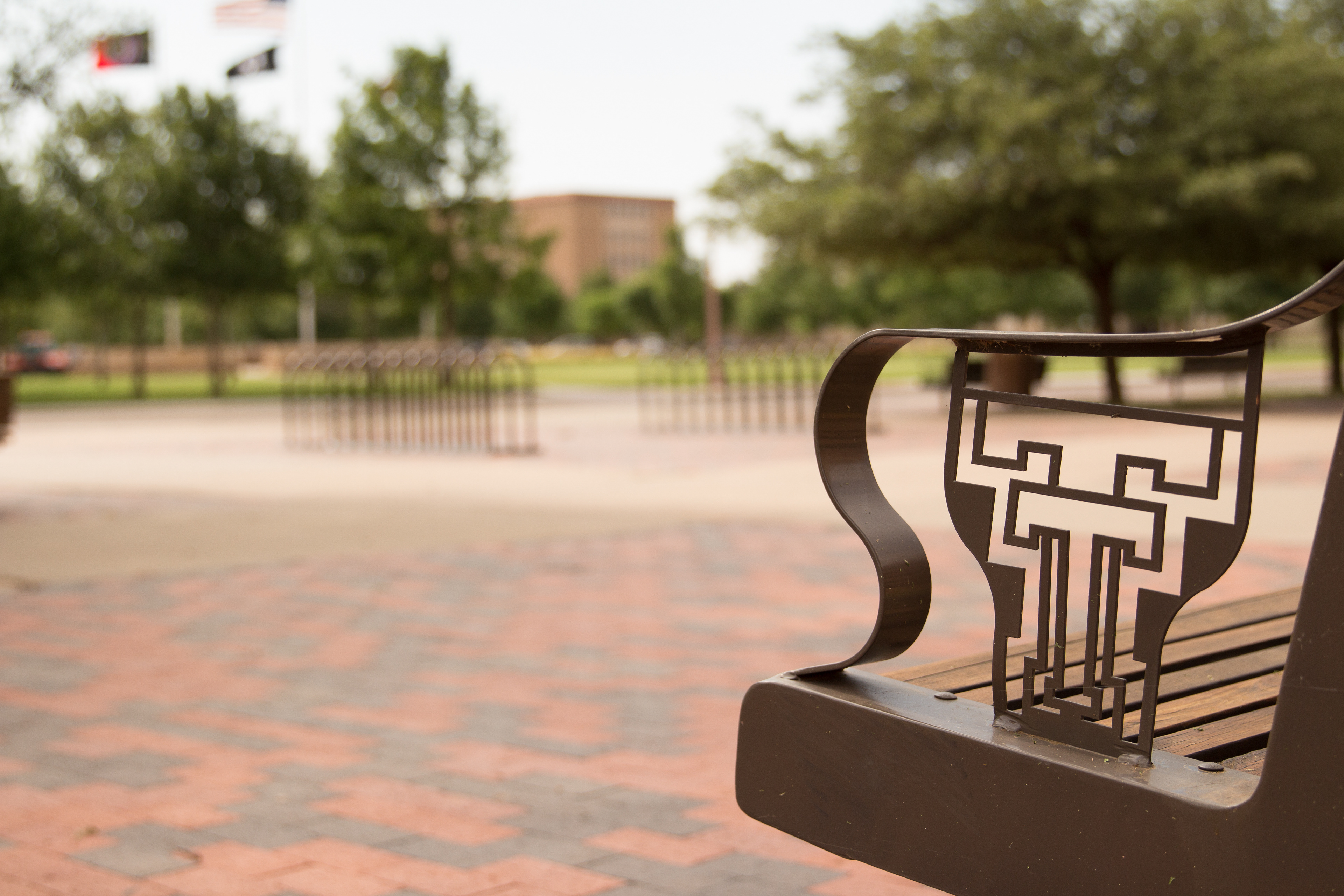 Nice Texas Tech University logo fabrication on a bench on campus.