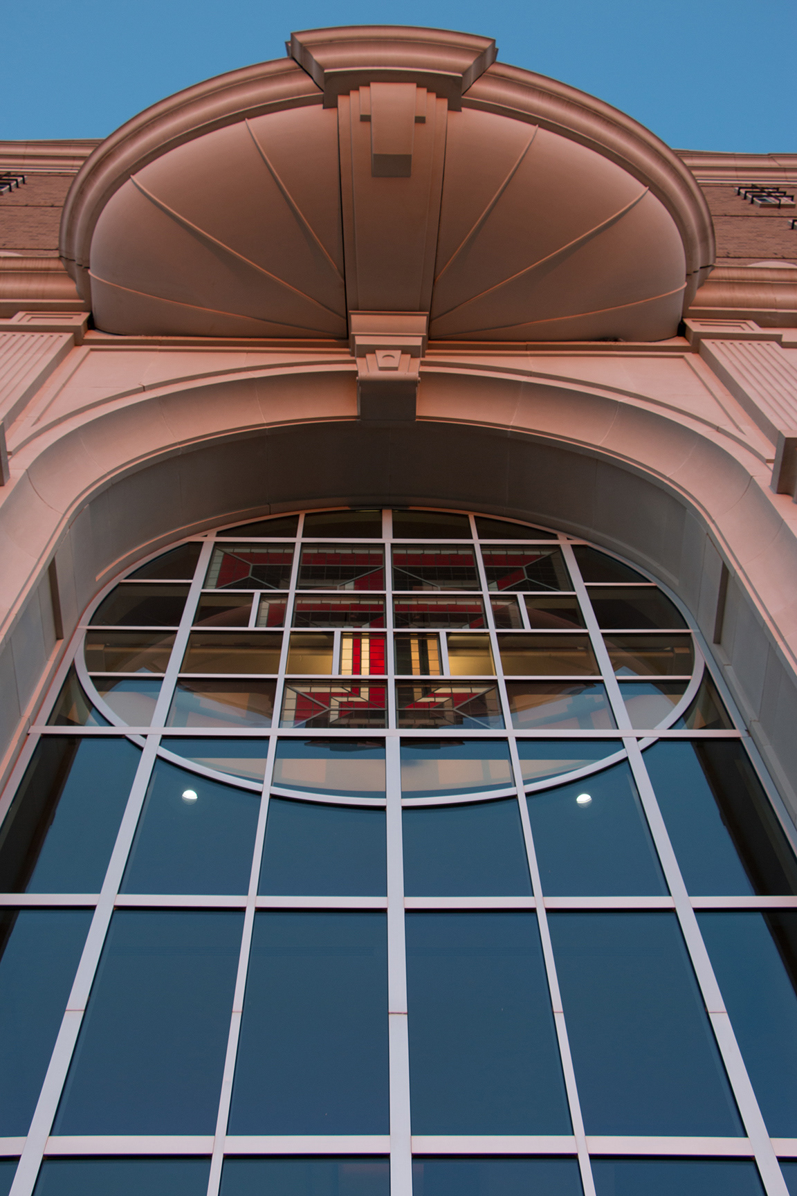 Stained glass Texas Tech University logo, Jones AT&T Stadium.