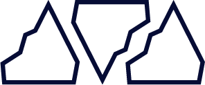 3 shape outlines, alternating upside down, and upright, depicting jagged shape evocative of an iceberg.