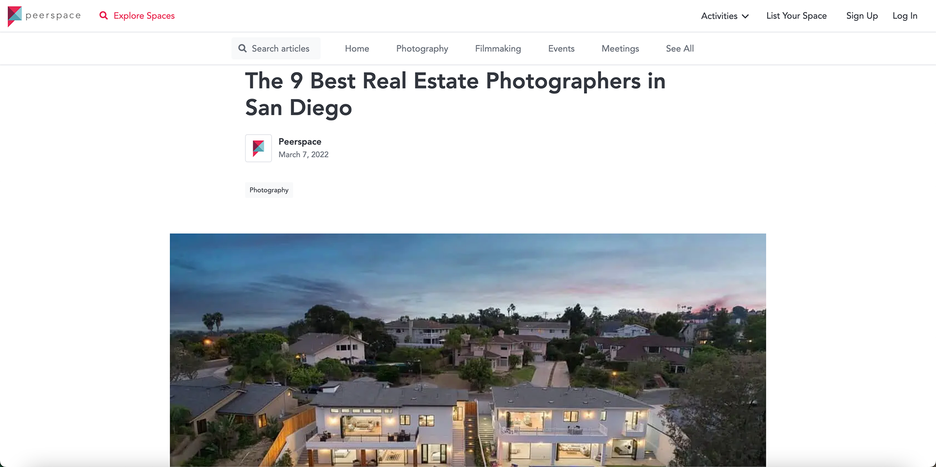 Peer Space mention for 9 Best Real Estate Photographers in San Diego