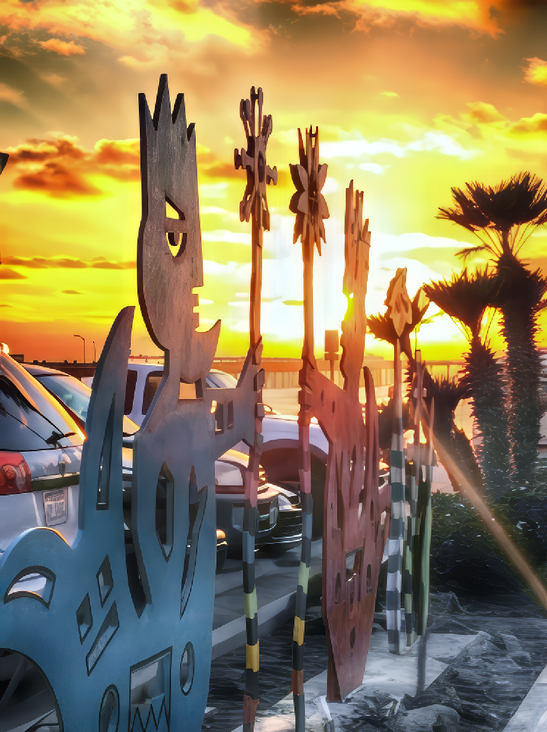 Steel flowers blooming at sundown.