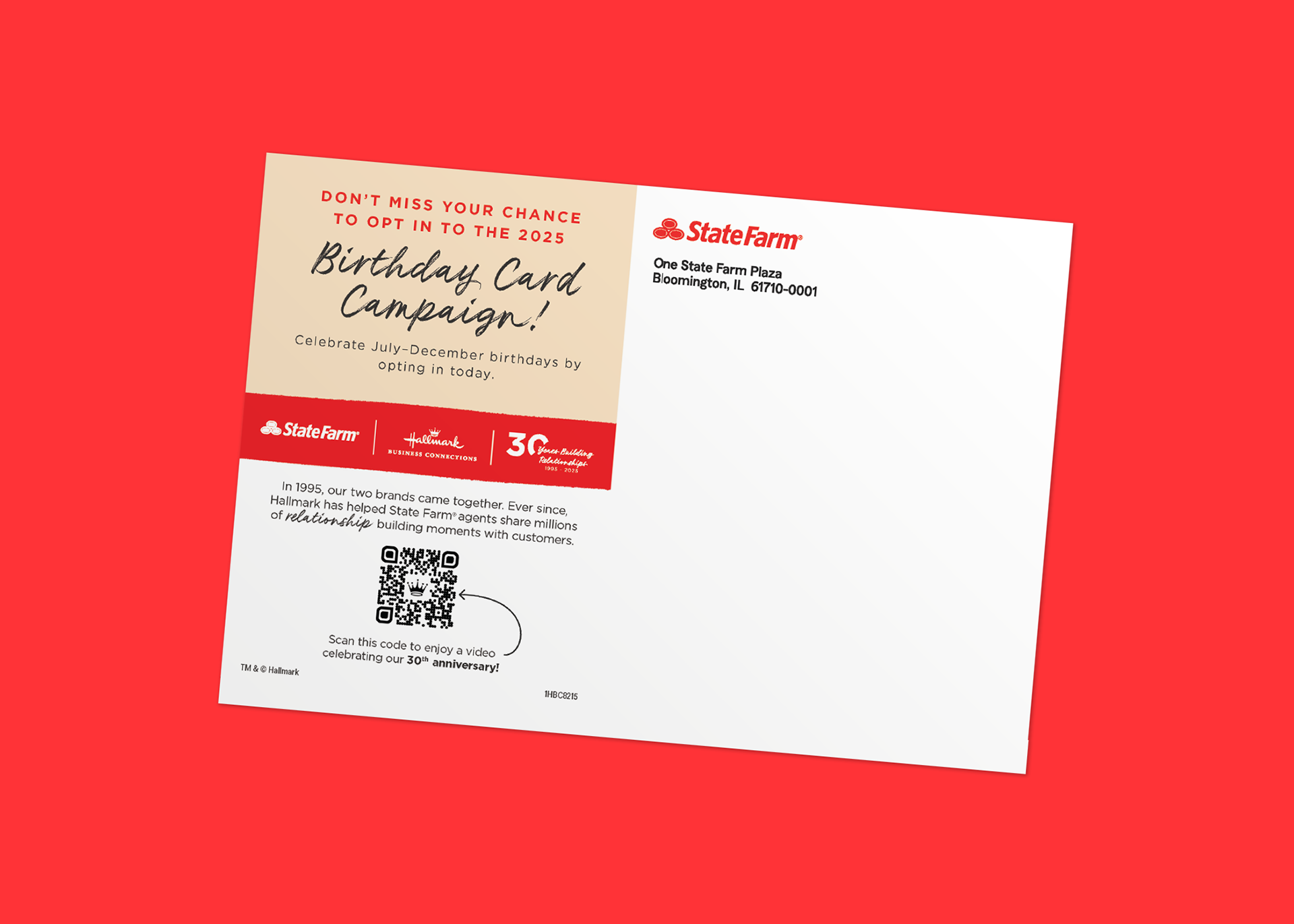 2025 State Farm Birthday Opt-in Postcard (Front)
